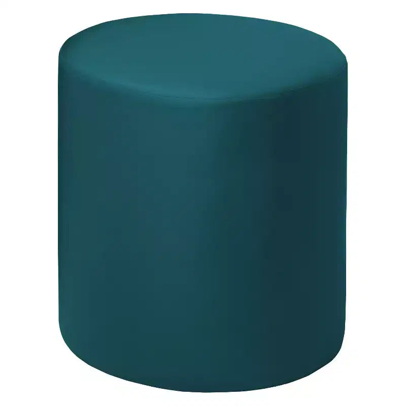 Round Plush Ottoman Navy Blue Vinyl
