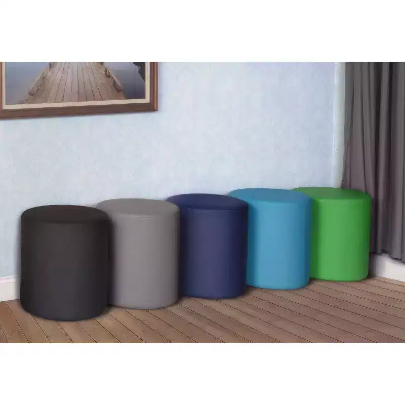 Round Plush Ottoman Navy Blue Vinyl