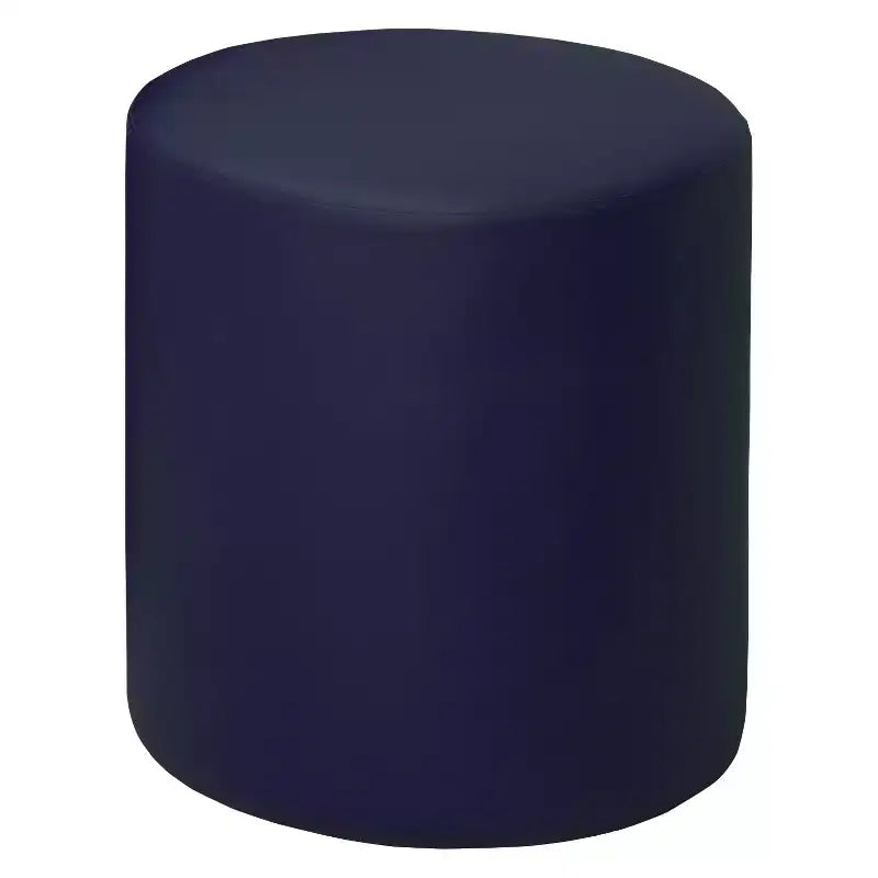 Round Plush Ottoman Navy Blue Vinyl