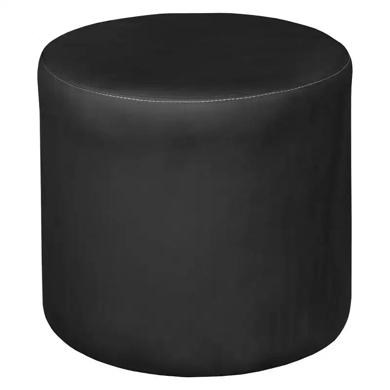 Round Plush Ottoman Navy Blue Vinyl