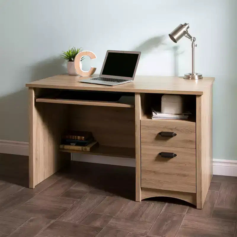 Wood Computer Desk with Drawers and Keyboard Tray