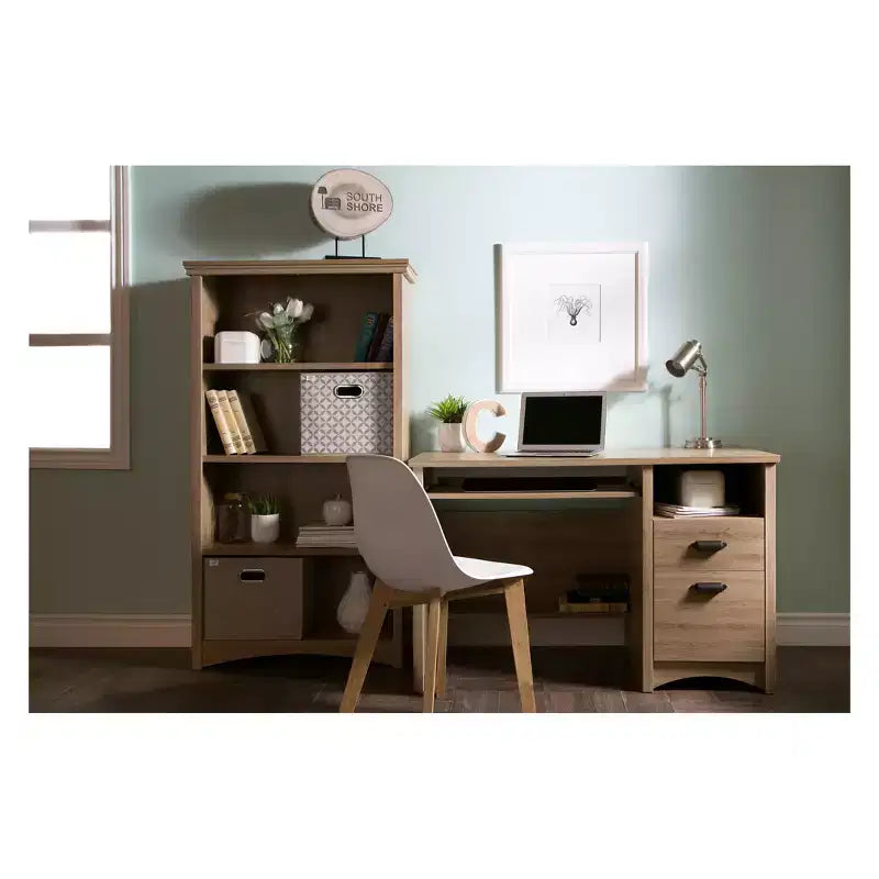 Wood Computer Desk with Drawers and Keyboard Tray