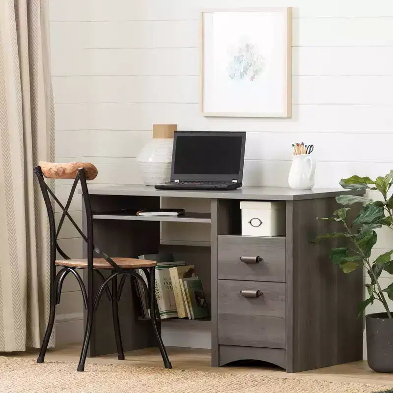 Wood Computer Desk with Drawers and Keyboard Tray
