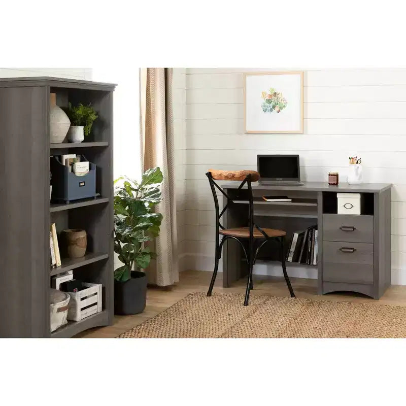 Wood Computer Desk with Drawers and Keyboard Tray