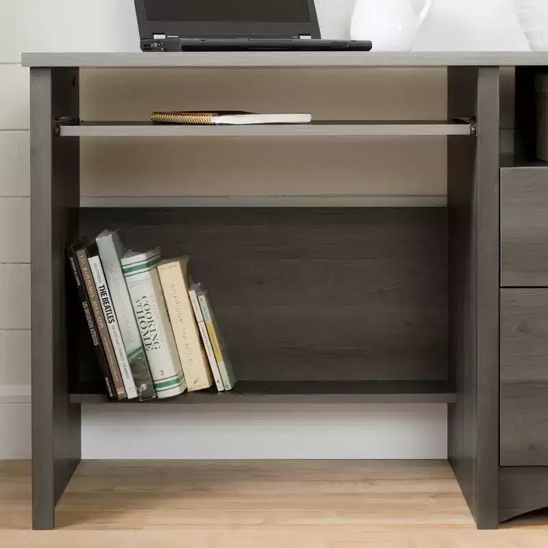 Wood Computer Desk with Drawers and Keyboard Tray