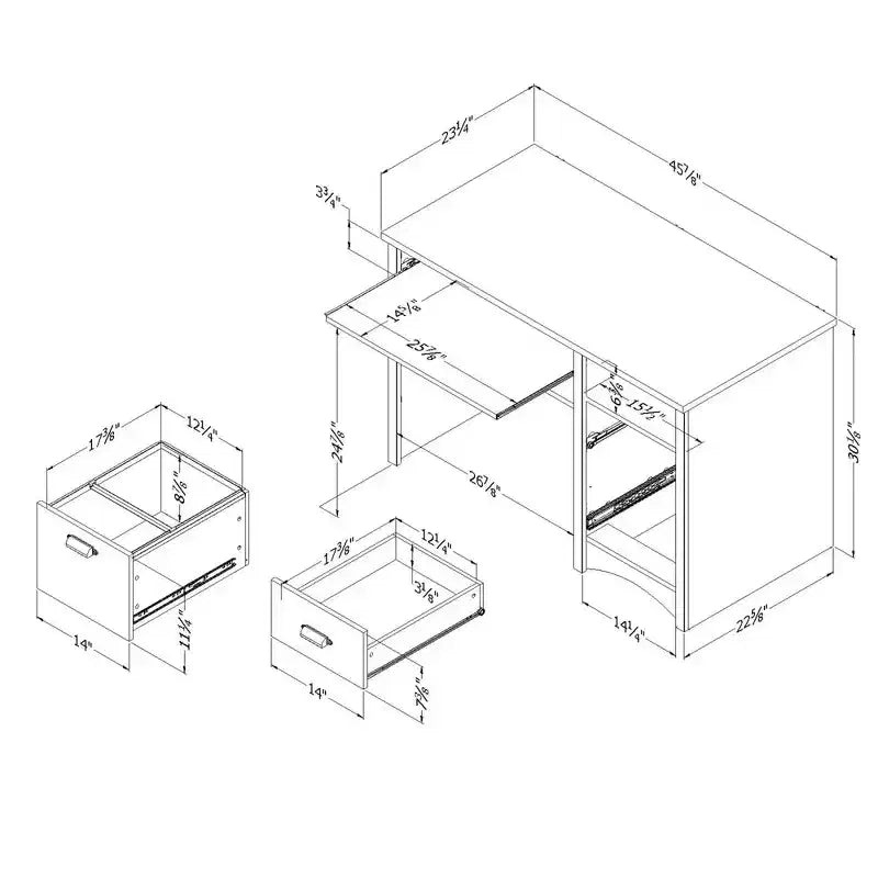 Wood Computer Desk with Drawers and Keyboard Tray