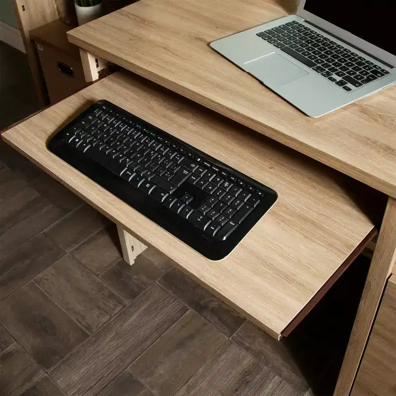 Wood Computer Desk with Drawers and Keyboard Tray