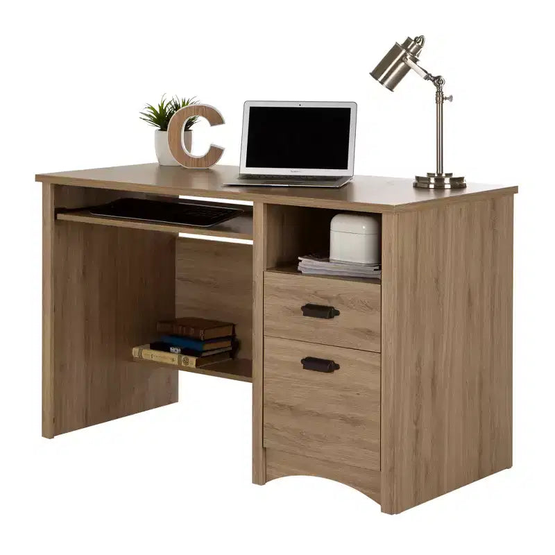 Wood Computer Desk with Drawers and Keyboard Tray