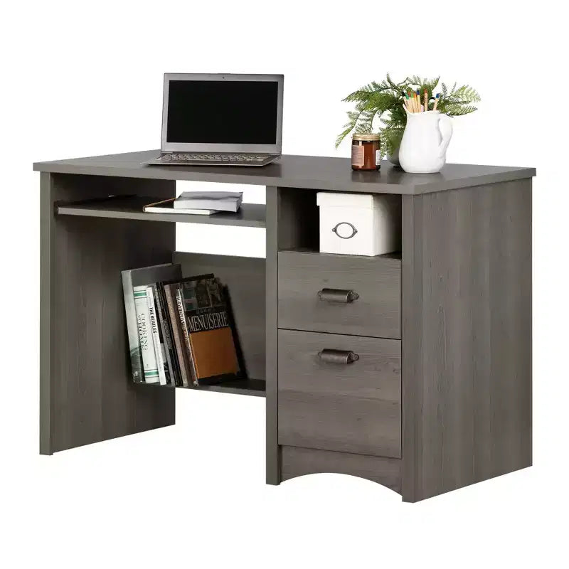 Wood Computer Desk with Drawers and Keyboard Tray