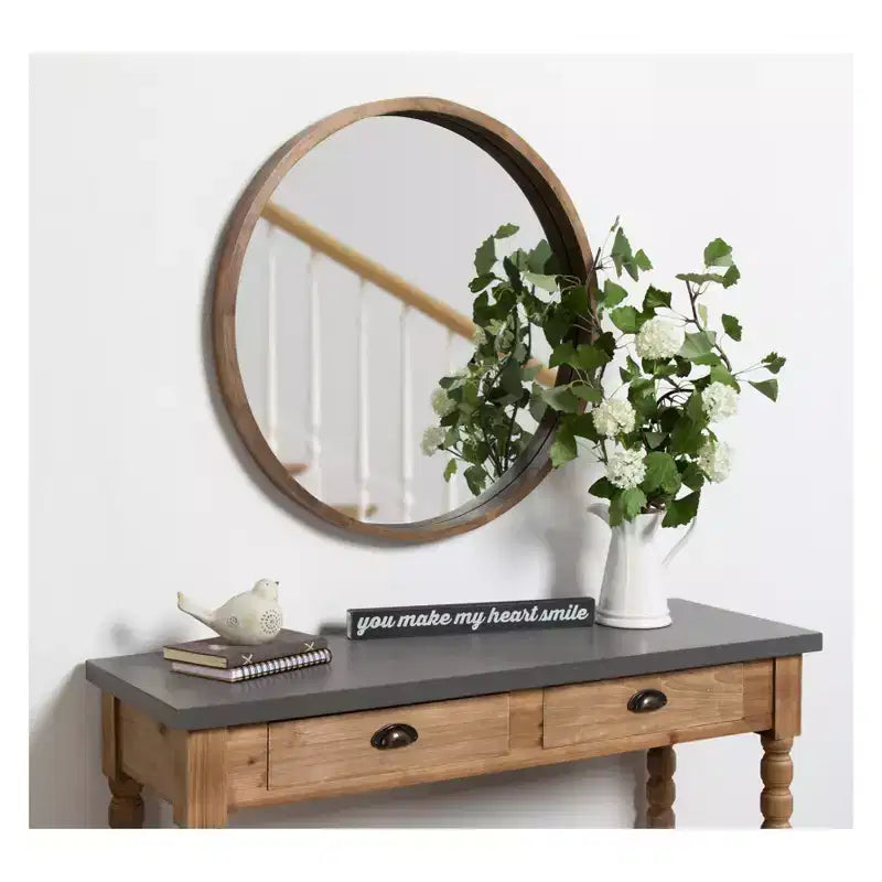 Round Decorative Wood Frame Wall Mirror, 30"