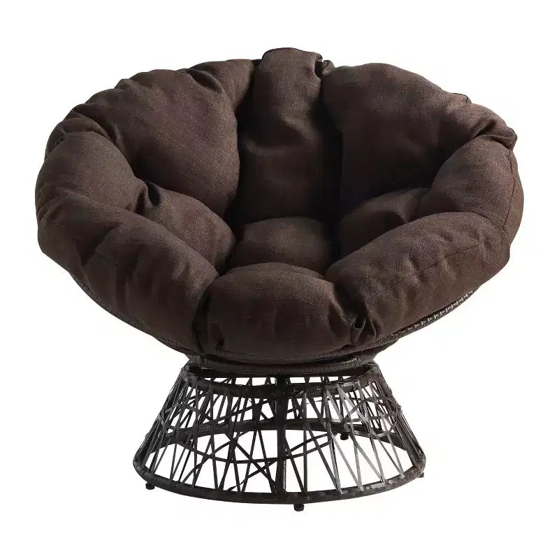 Papasan Chair with Dacron Cushion – 360 Swivel, Resin Wicker Frame