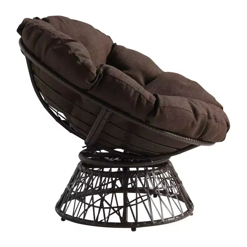 Papasan Chair with Dacron Cushion – 360 Swivel, Resin Wicker Frame