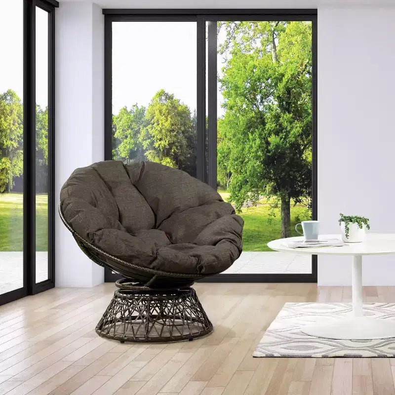 Papasan Chair with Dacron Cushion – 360 Swivel, Resin Wicker Frame