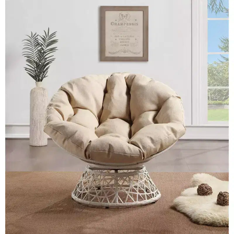 Papasan Chair with Dacron Cushion – 360 Swivel, Resin Wicker Frame