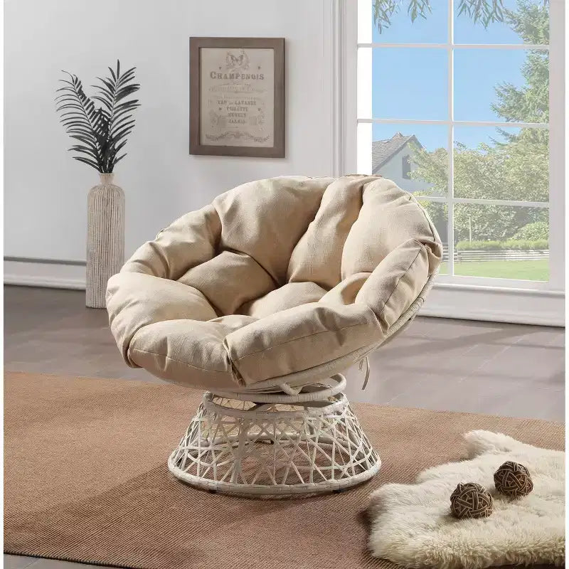 Papasan Chair with Dacron Cushion – 360 Swivel, Resin Wicker Frame