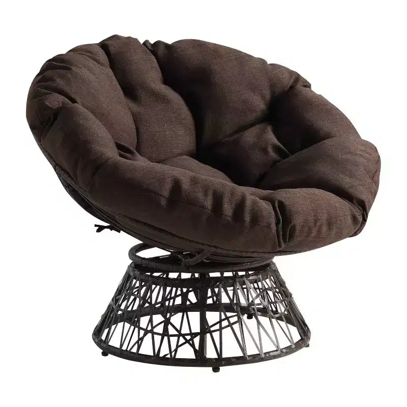 Papasan Chair with Dacron Cushion – 360 Swivel, Resin Wicker Frame