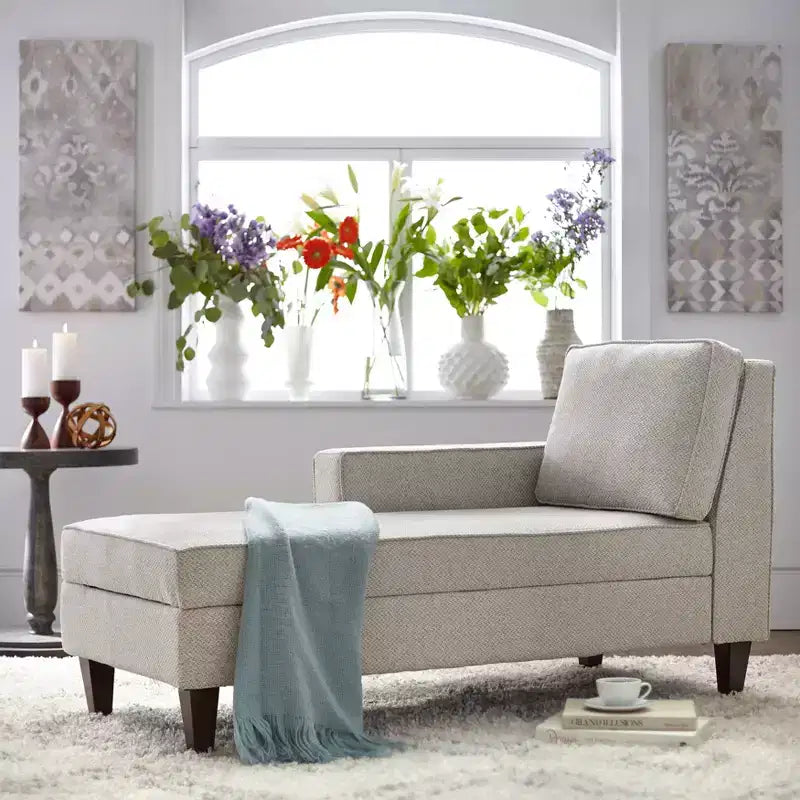 Storage Chaise Lounge with Hidden Compartment, Gray Linen