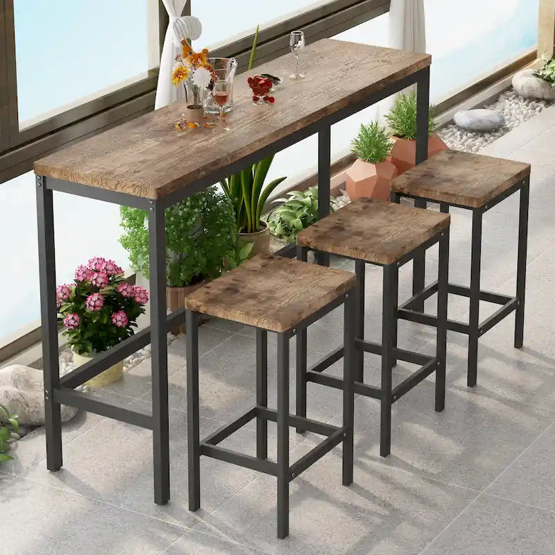 Ensemble table de bar et 3 tabourets