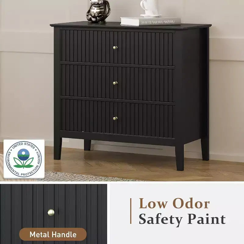 Heynemo Commode 3 Tiroirs, Table de Chevet en Bois Peint de 76 cm de Haut avec Rangement, Grande Commode Moderne avec Coulisses à Roulement à Billes