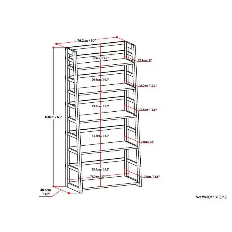 63"x30" Farmhouse Ladder Shelf Bookcase