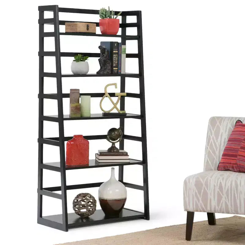 63"x30" Farmhouse Ladder Shelf Bookcase