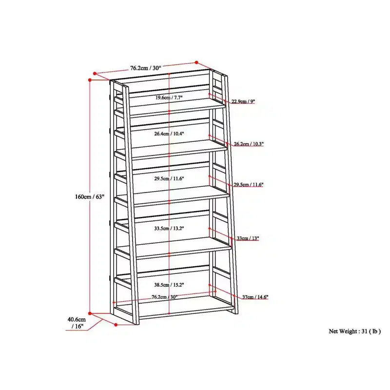 63"x30" Farmhouse Ladder Shelf Bookcase