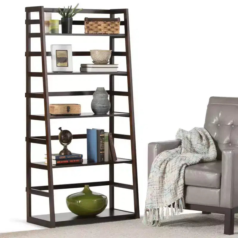 63"x30" Farmhouse Ladder Shelf Bookcase