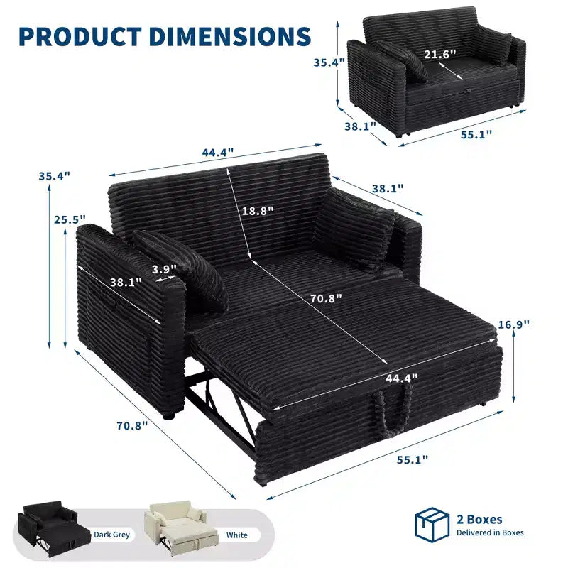 Canapé-lit convertible 55 pouces avec repose-pieds escamotable et dossier réglable, canapé peu encombrant pour petits appartements