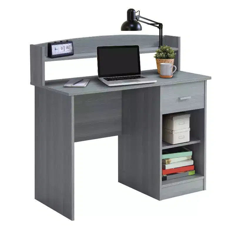 Modern Office Desk with Hutch, Gray