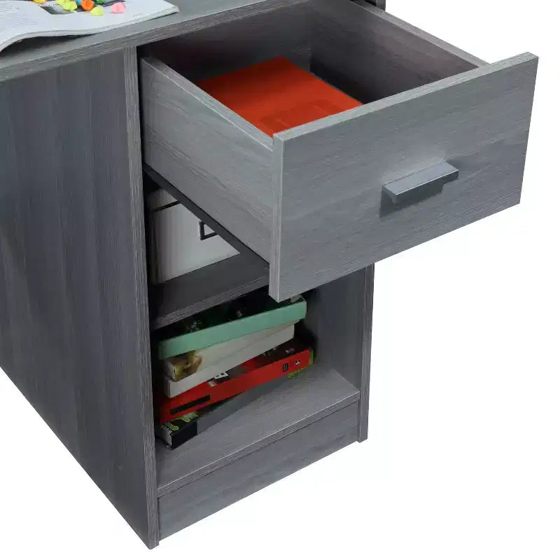 Modern Office Desk with Hutch, Gray