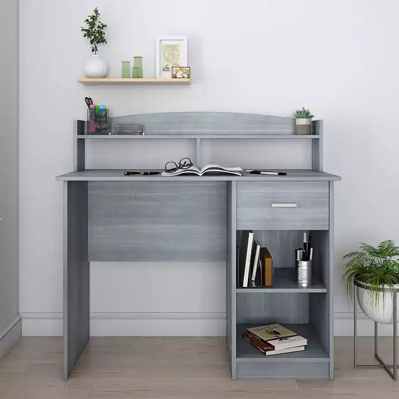 Modern Office Desk with Hutch, Gray
