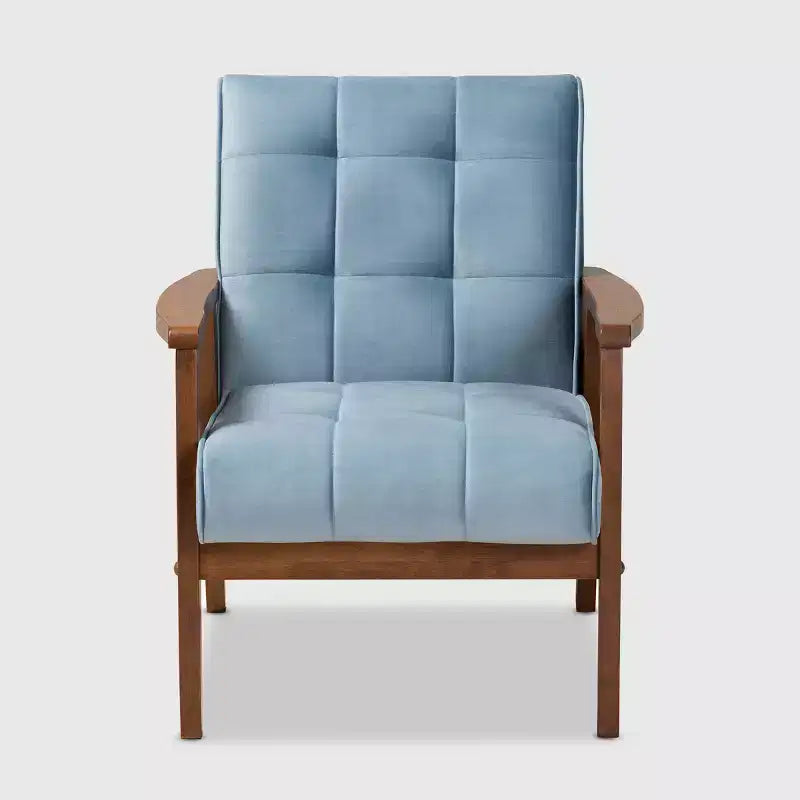 Velvet Upholstered Mid-Century Wood Armchair
