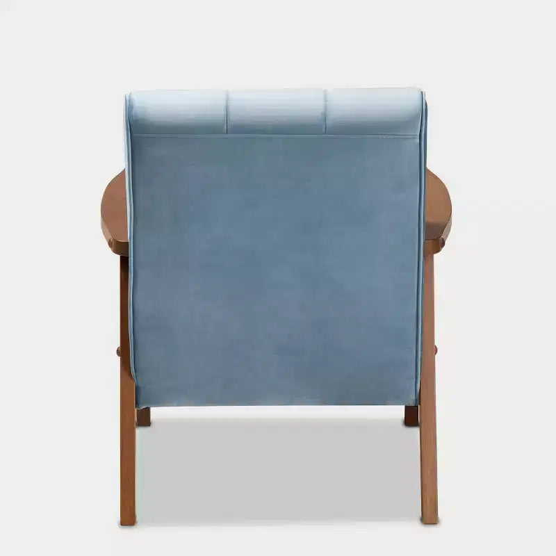 Velvet Upholstered Mid-Century Wood Armchair
