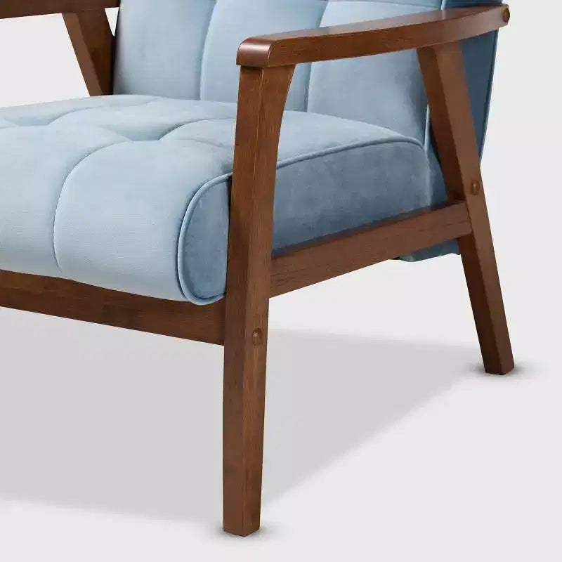Velvet Upholstered Mid-Century Wood Armchair
