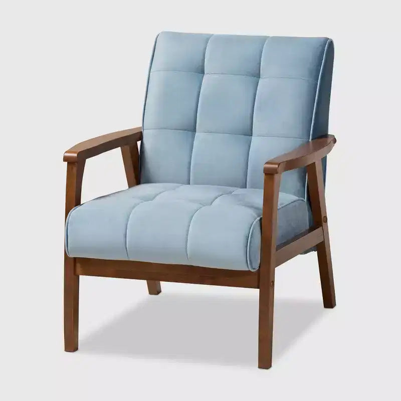 Velvet Upholstered Mid-Century Wood Armchair