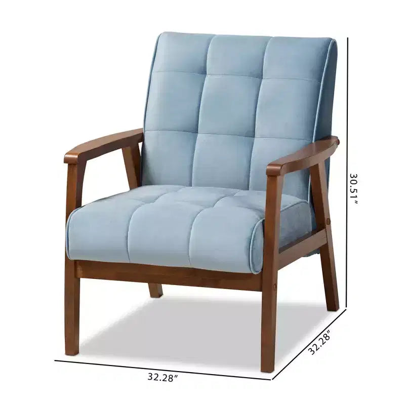 Velvet Upholstered Mid-Century Wood Armchair