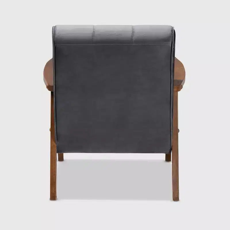 Velvet Upholstered Mid-Century Wood Armchair