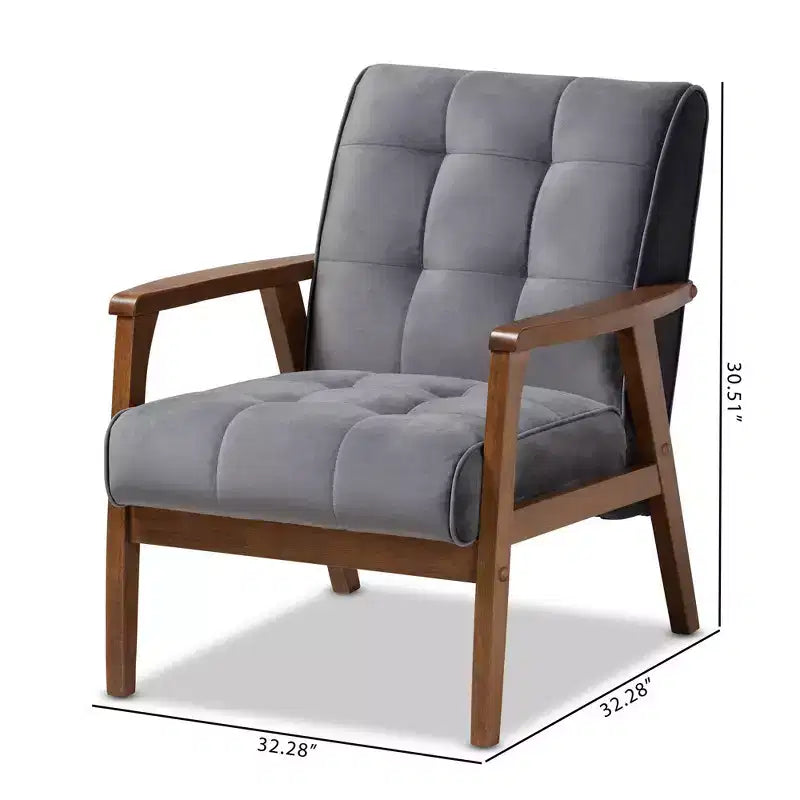 Velvet Upholstered Mid-Century Wood Armchair