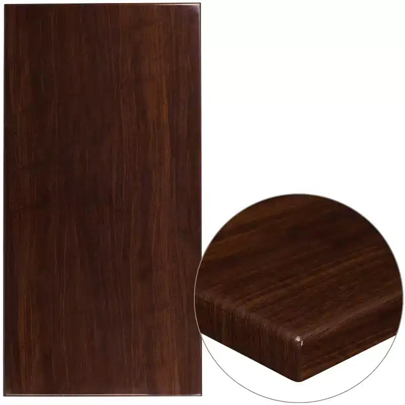 30" x 60" High-Gloss Resin Restaurant Table Top with 2" Drop-Lip