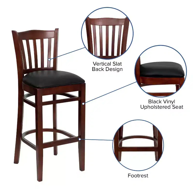 Vertical Slat Back Wooden Restaurant Barstool