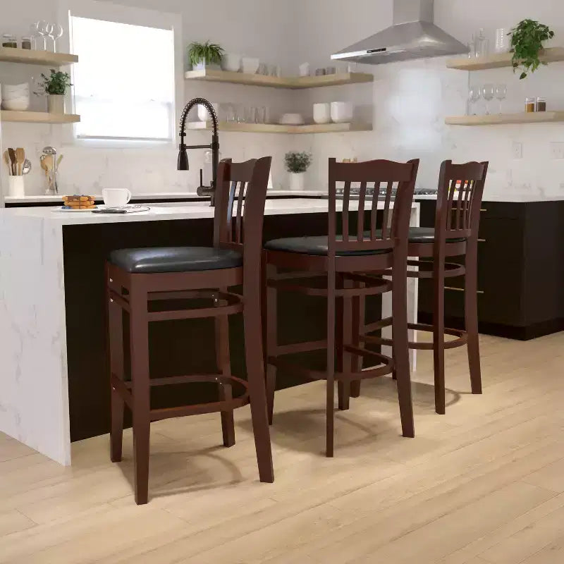 Vertical Slat Back Wooden Restaurant Barstool