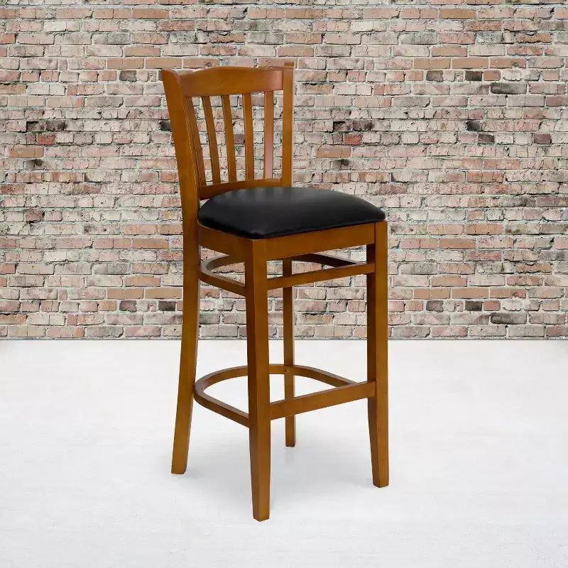 Vertical Slat Back Wooden Restaurant Barstool