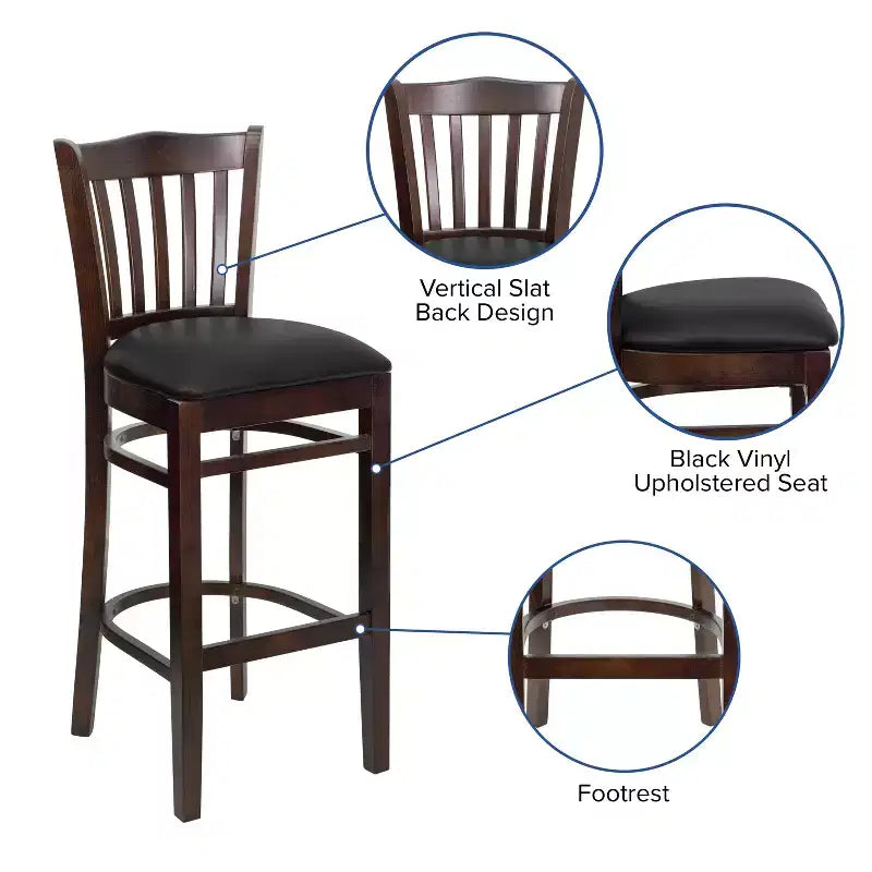 Vertical Slat Back Wooden Restaurant Barstool