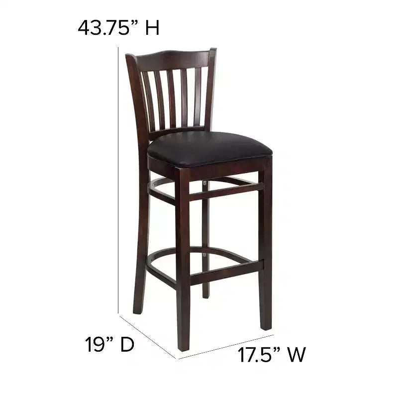 Vertical Slat Back Wooden Restaurant Barstool
