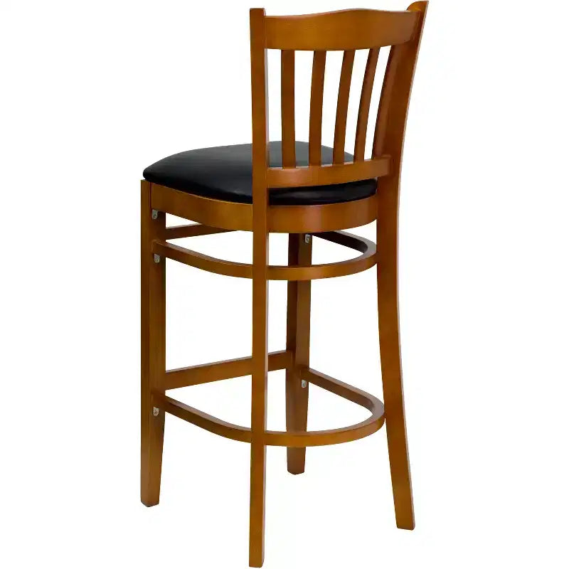 Vertical Slat Back Wooden Restaurant Barstool