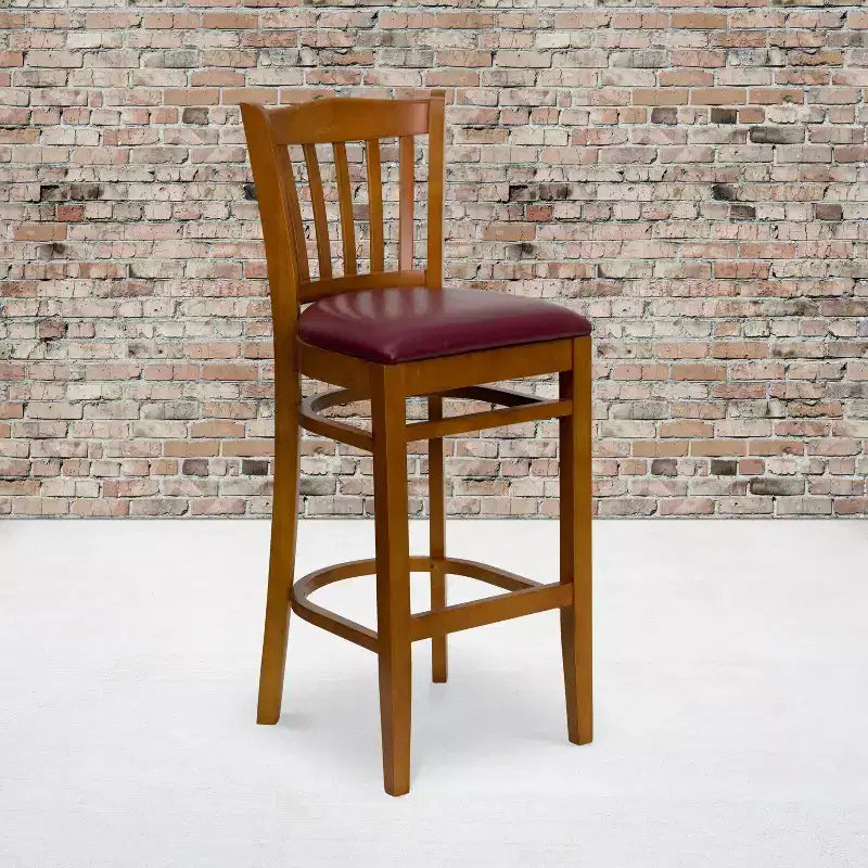 Vertical Slat Back Wooden Restaurant Barstool
