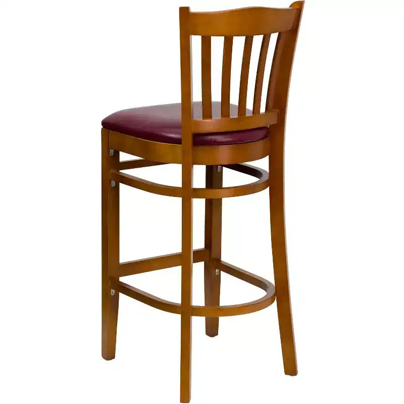 Vertical Slat Back Wooden Restaurant Barstool
