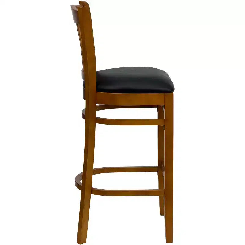 Vertical Slat Back Wooden Restaurant Barstool