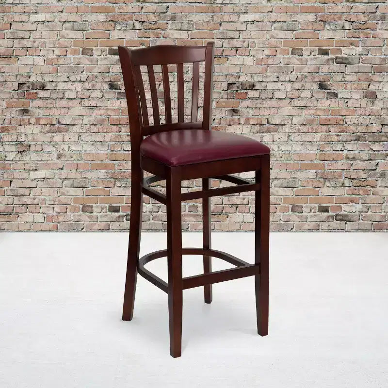 Vertical Slat Back Wooden Restaurant Barstool