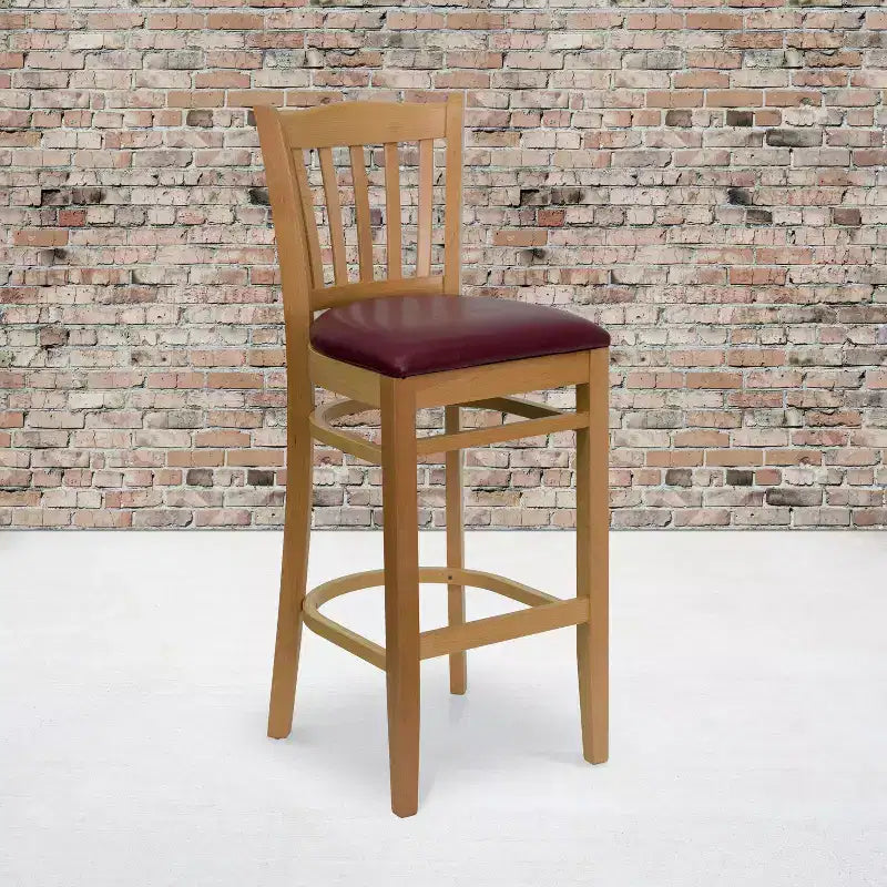 Vertical Slat Back Wooden Restaurant Barstool
